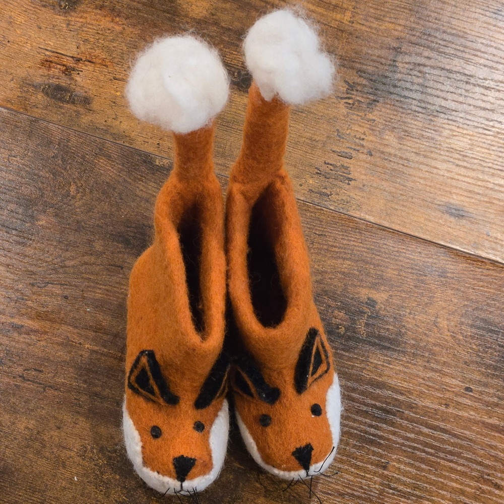 Sew Heart Felt England Kids Fox Wool Slippers Handmade Orange Animal Booties